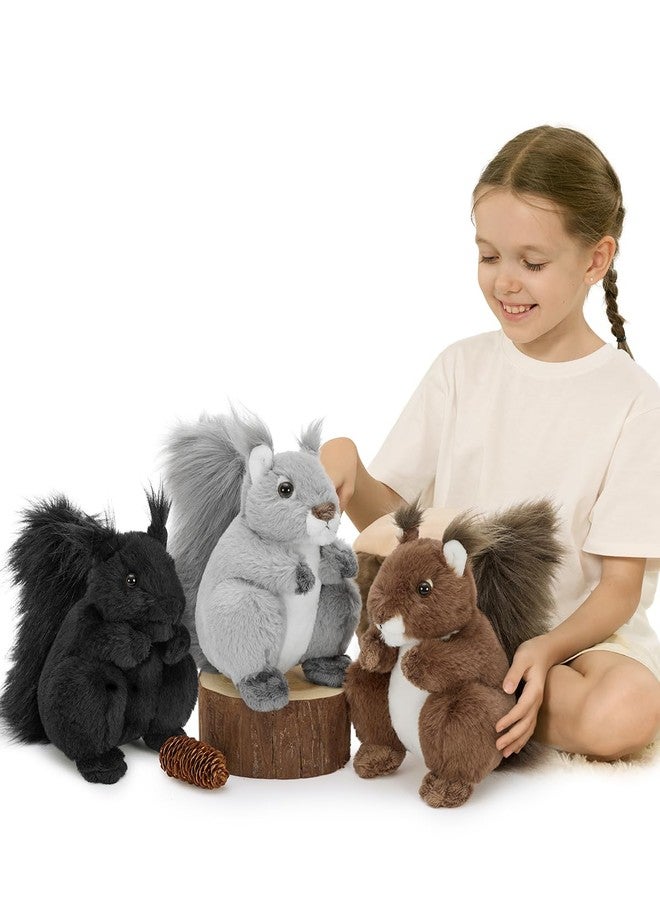 ماوجولان مجموعة ماو جو لان من 3 قطع من حيوانات السنجاب المحشوة، ألعاب سنجاب قطيفة واقعية بالجملة، 7 بوصات، دمى قطيفة رائعة ورقيقة مستوحاة من الغابة، هدية للأطفال، الأولاد، البنات، ومحبي حيوانات الغابة. - Image 1